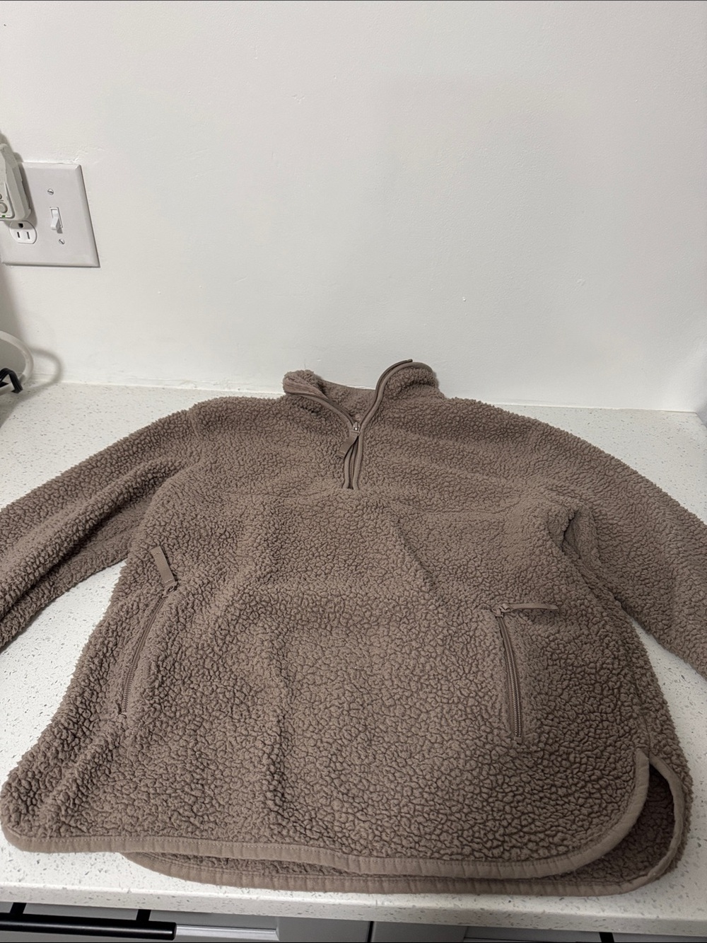 Women’s Sherpa Quarter-Zip Pullover Sweater - Taupe